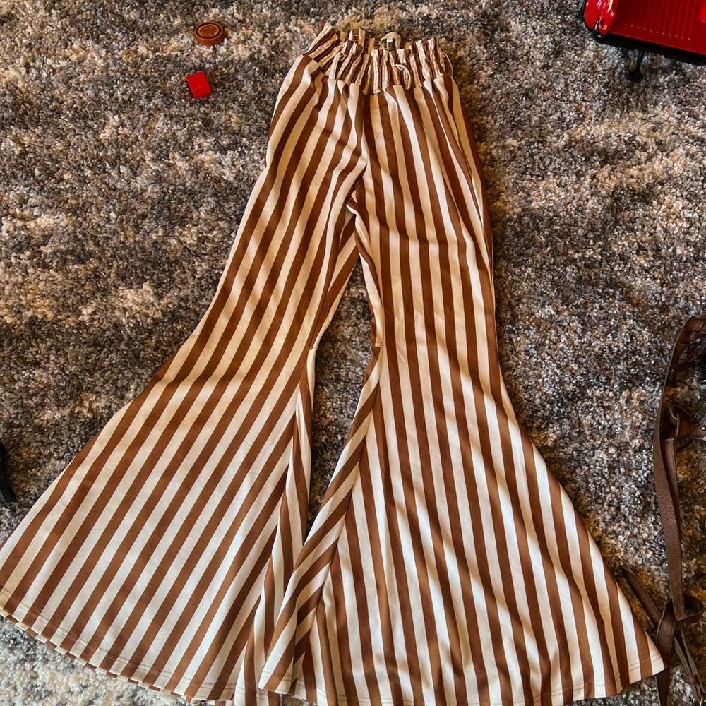 Striped Brown and White Flare Pants